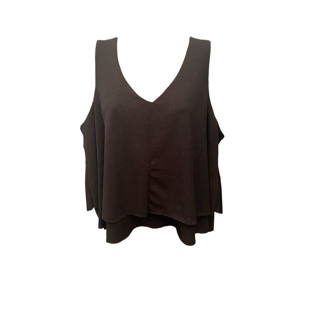 Carmen Marc Valvo Black Layered Wide Strap Crop Top Sz L